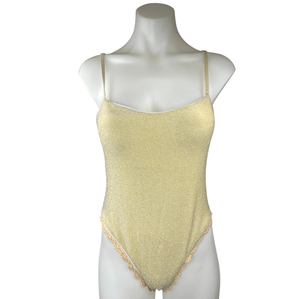 Maiyo Cristalina Women's Gold Metallic Sleeveless Cami Tank Bodysuit Top Size M